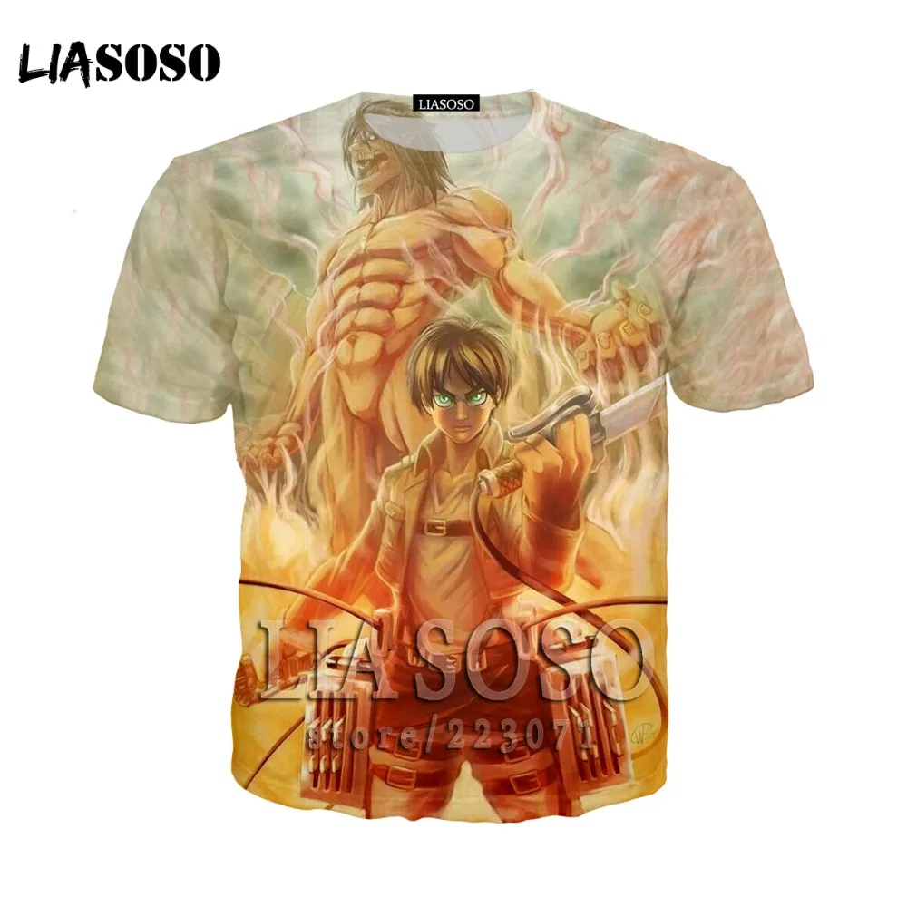 LIASOSO японского аниме атака на Титанов футболка в Мужская короткий рукав хип-хоп