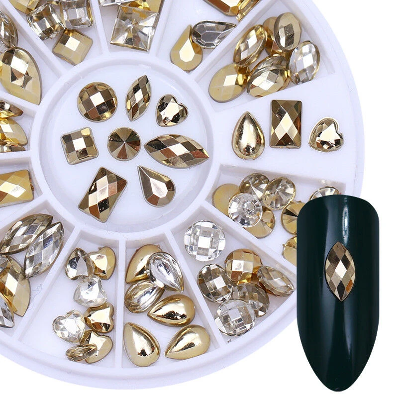 

3D Double-sided Nail Art Rhinestone Wheel Charms Gold Heart Water Drop Shape Nail Art Decorations Nails Tips