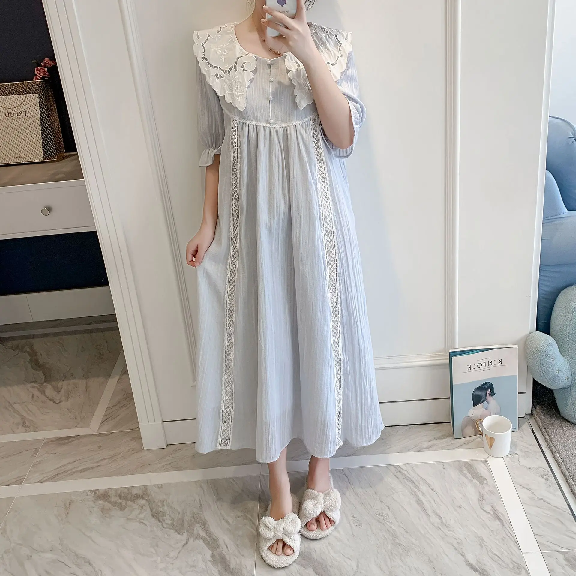 Free Shipping 2019 New Summer Princess Nightdress Women's Nightgown Cotton Nightshirt Soft Sleepwear | Женская одежда