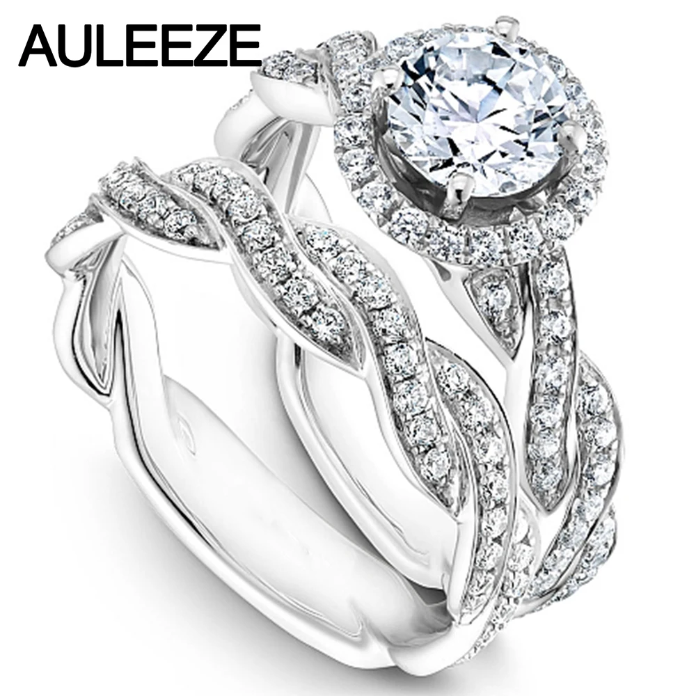 

Twist Rings For Women Moissanites Engagement Ring Set 14K White Gold Halo 1CT Lab Grown Diamond Ring Wedding Bridal Set Jewelry
