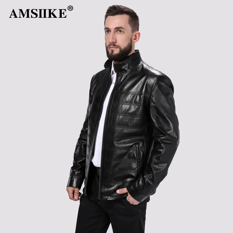 AMSIIKE Мужская Кожаная Стеганая Куртка Воротник Стойка на Молнии A8276|coat plaid|coats coatscoat