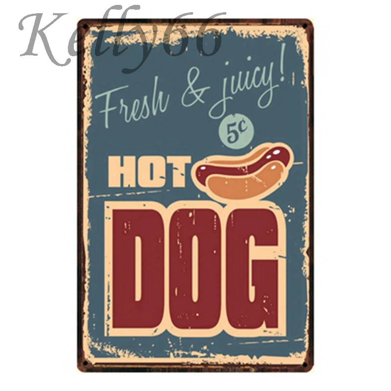

[ Kelly66 ] HOT DOG Vintage Metal Sign Poster Home Decor Bar Wall Claft Art Painting 20*30 CM Size y-1197