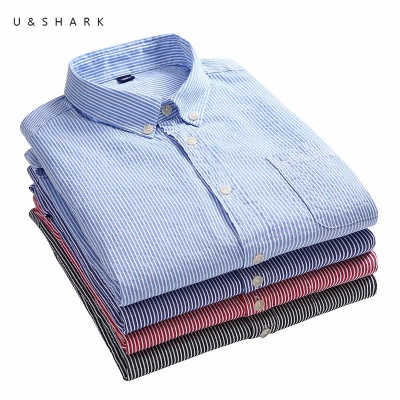 Осенняя мужская рубашка U & SHARK брендовая формальная в полоску с длинным рукавом