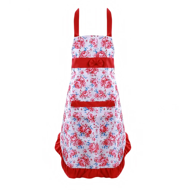 red lace Кухонные фартуки для приготовления пищи из хлопка и полиэстера, Кухонные фартуки для женщин, фартуки для официанта, кафе, магазина, фартуки для барбекю, парикмахеров - Цвет: red lace
