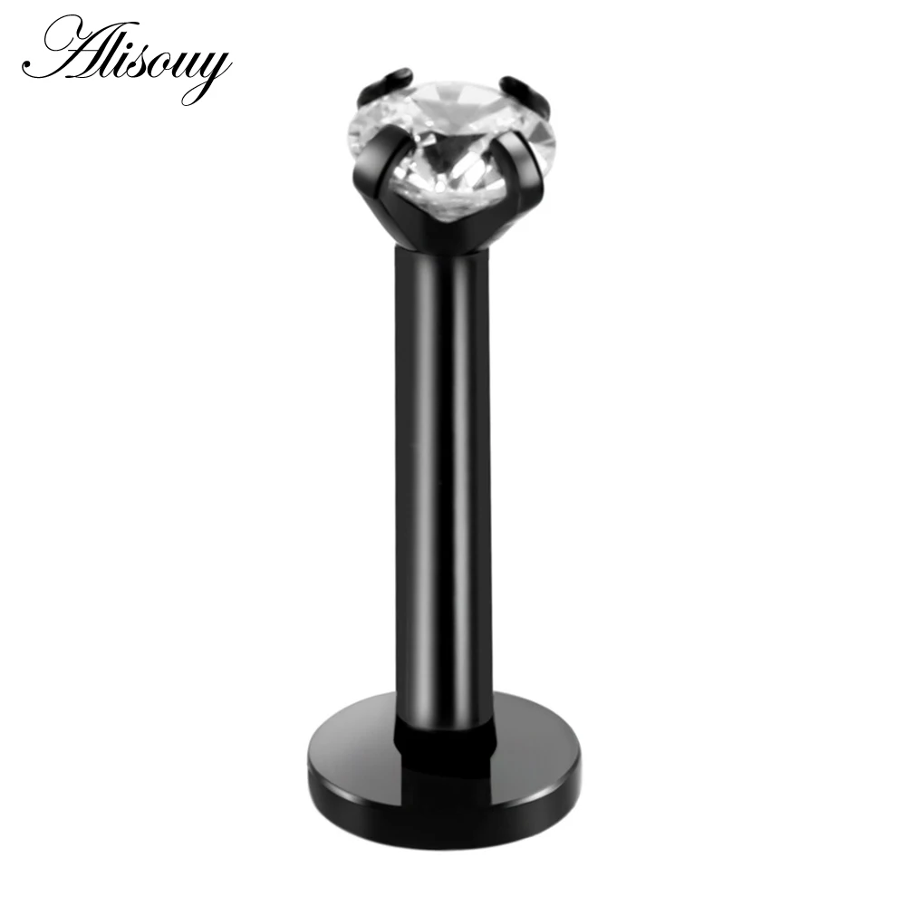 Black Clear Alisouy 1 шт. стальные кольца для губ внутренняя нить Лабрет пирсинг спираль серьги пирсинг для пупка кольца стержни зубец драгоценный камень ювелирные изделия для тела - Окраска металла: Black Clear