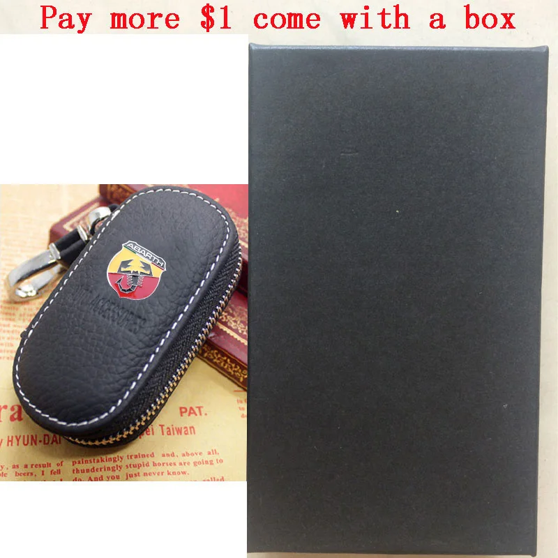 Black with box KUNBABY сумка из натуральной кожи, чехол для автомобильного ключа, кошельки, модные держатели для ключницы Carteira для ABARTH - Название цвета: Black with box