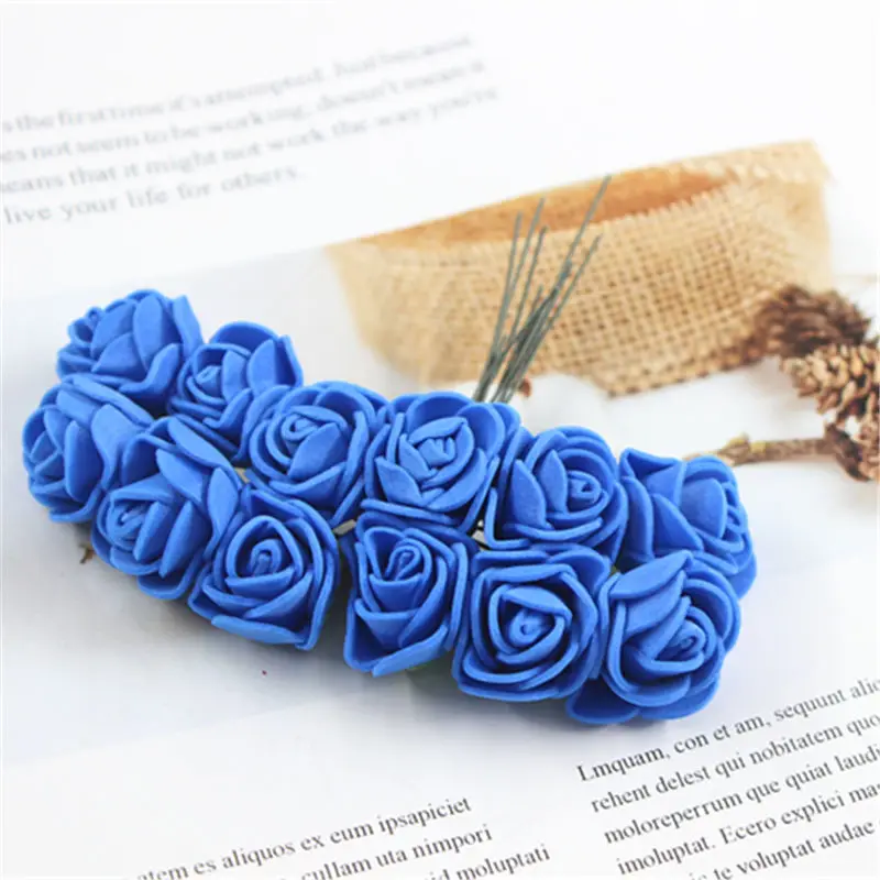 blue 12 шт./лот имитация мини розы искусственный цветок Пена Цветок diy цветок шар головной убор в форме гирлянды свадебные украшения Свадебные цветы - Цвет: blue