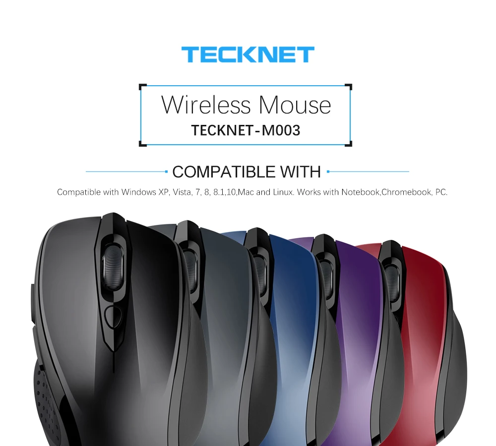 TeckNet USB Беспроводная мышь 2600 dpi Регулируемый USB приемник оптическая компьютерная мышь 2,4 ГГц эргономичные мыши для ноутбука ПК мышь