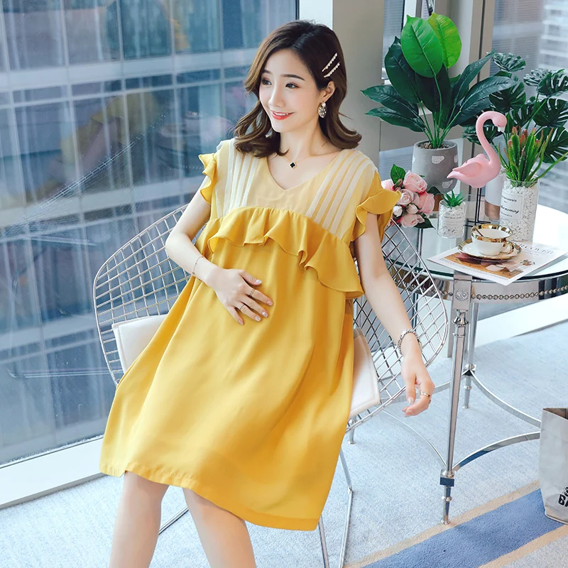2019 Новое поступление платье для беременных женское Повседневное с оборками и
