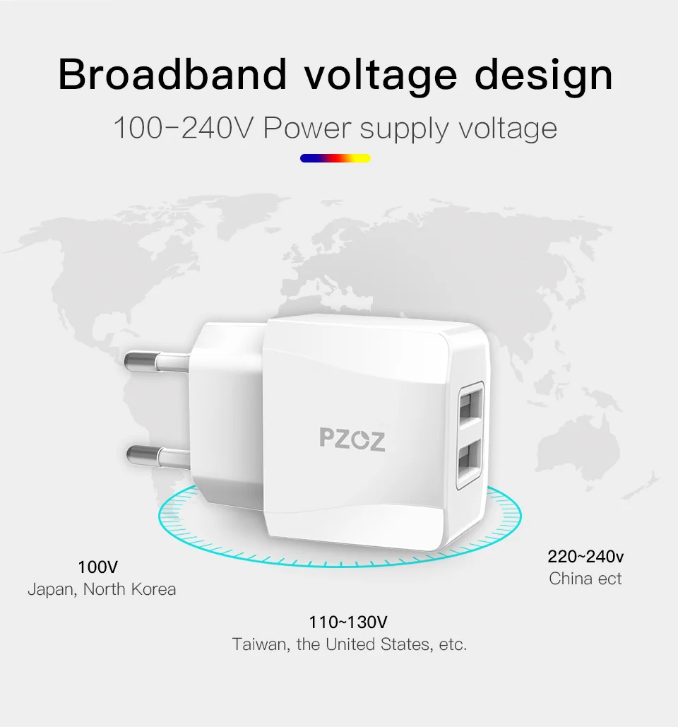 PZOZ USB Charger 5v2.1a Fast Charging Travel EU Plug Adapter portable Wall charger Mobile Phone cable For iphone Samsung xiaomi