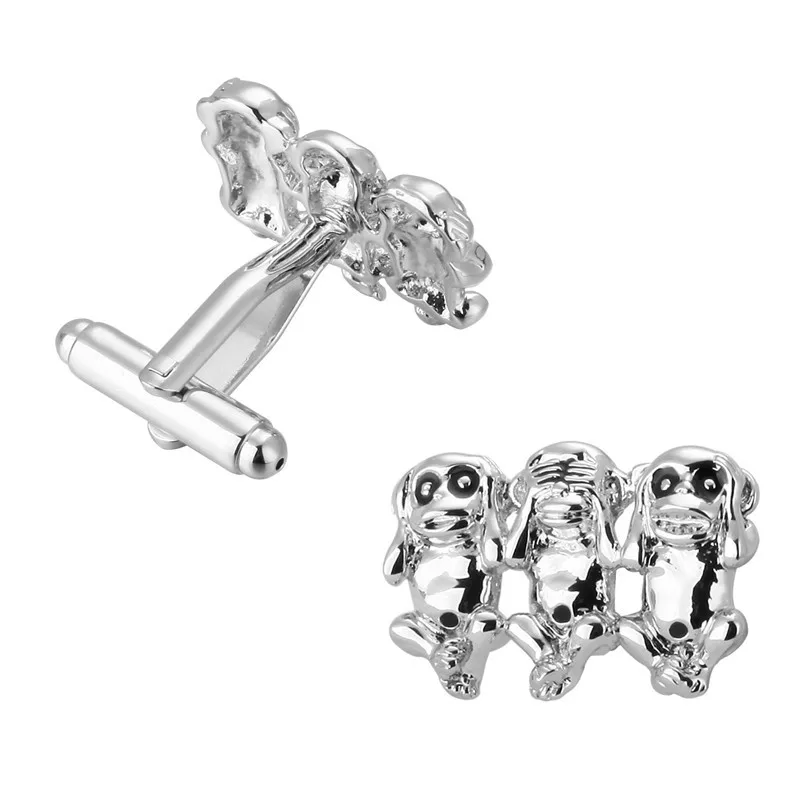 KC три Серебристые запонки с изображением обезьяны высококачественные Медные