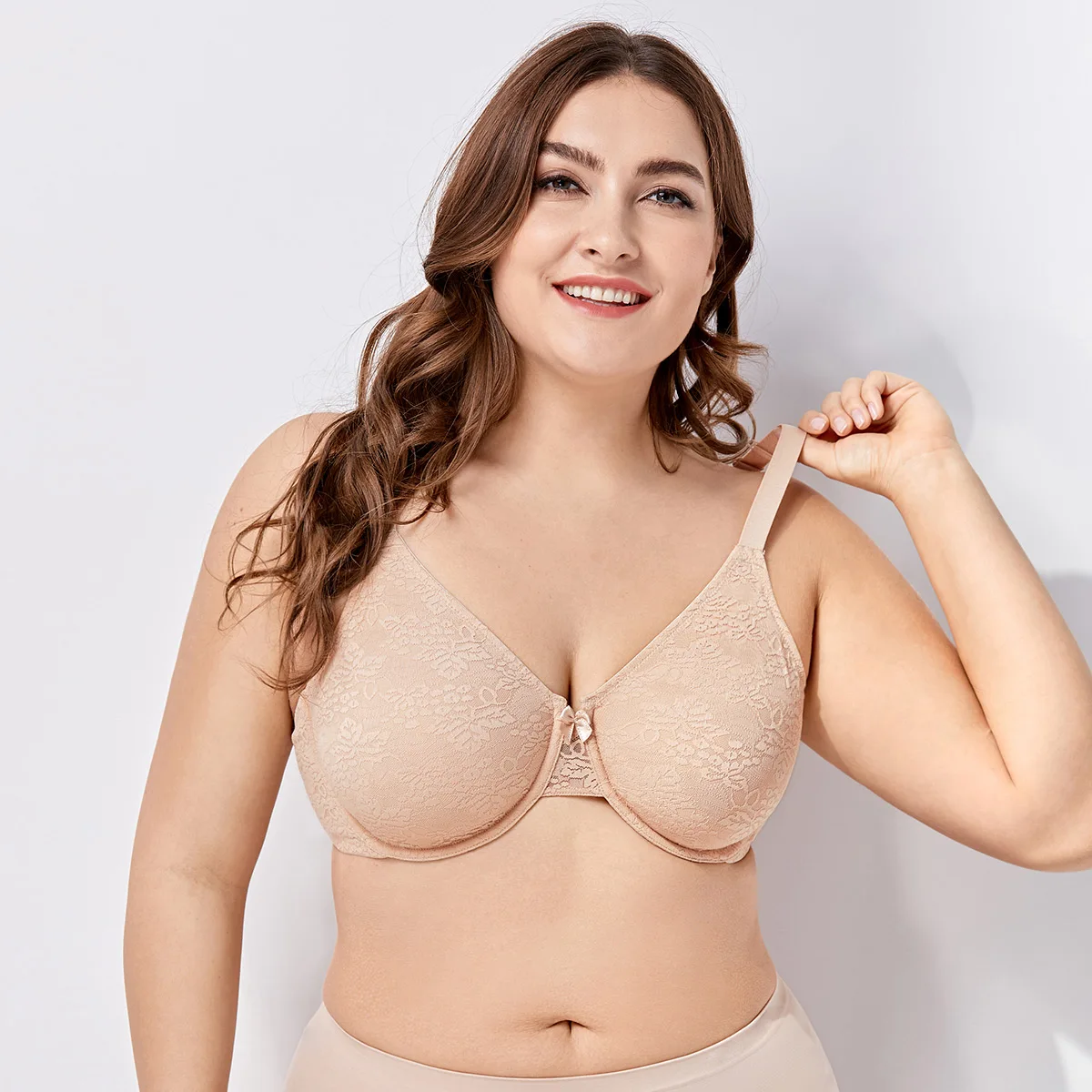 Beige02 DELIMIRA Для женщин Мягкий косточках полный охват кружевной поддерживающий Бюстгальтер Minimizer - Цвет: Beige02