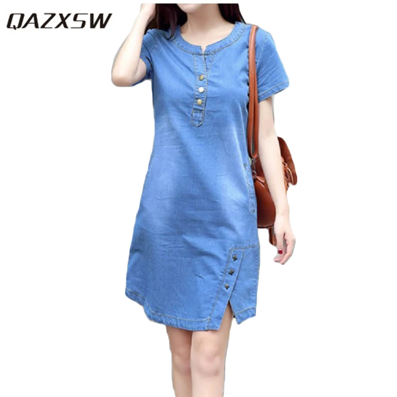 Женское джинсовое платье с пуговицами QAZXSW большого размера в стиле Харадзюку