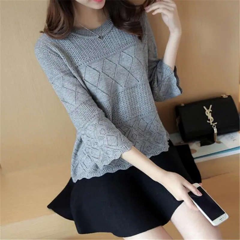 Women Three Quarter thin sweater 2018 spring and summer female loose knitted tops teenager girl fashion Korean style pullover | Женская