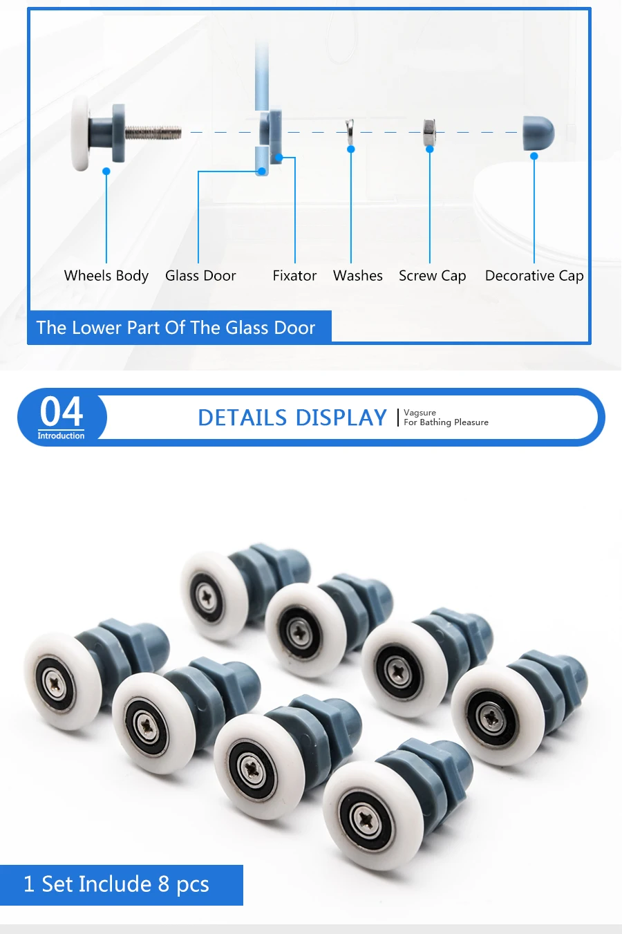 4 шт. 23 мм 25 27 Ванная комната ABS раздвижные аксессуары для душевой кабины стекло подшипник дверной ведущий ролик бегун двойной Аппаратные средства