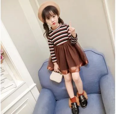 

Girls winter striped princess long sleeve dress , girls clothes , kids clothes girls , 5pcs/lot ZZZ01