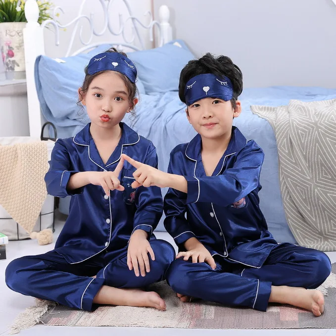 style 4 Новинка; сезон осень-зима; шелковые Детские пижамы; комплект одежды с длинными рукавами для девочек; милые детские пижамы; одежда для сна для мальчиков; Подарочная маска для глаз - Цвет: style 4