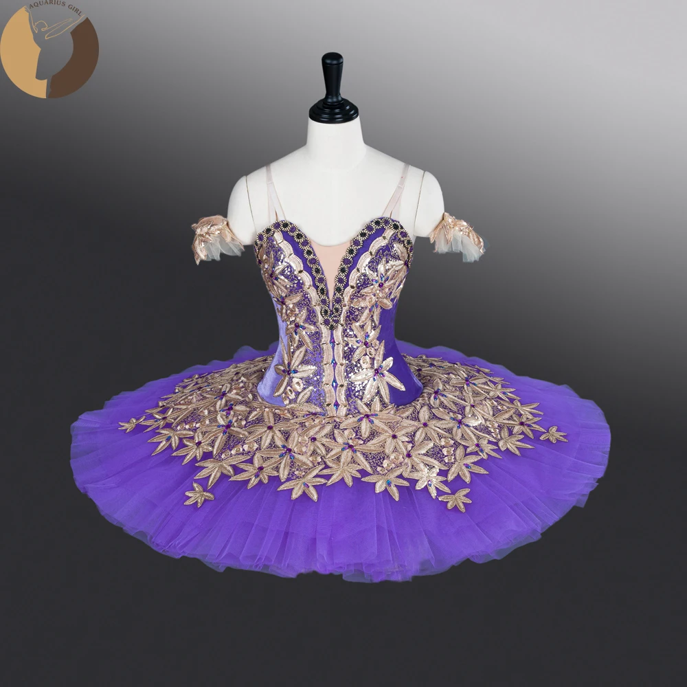 

Fltoture AT1277 Women Ballet Costumes Purple Color Velvet Fabric Tutu Skirt From China Supplier Girls Ballet Pancake Child Tutu