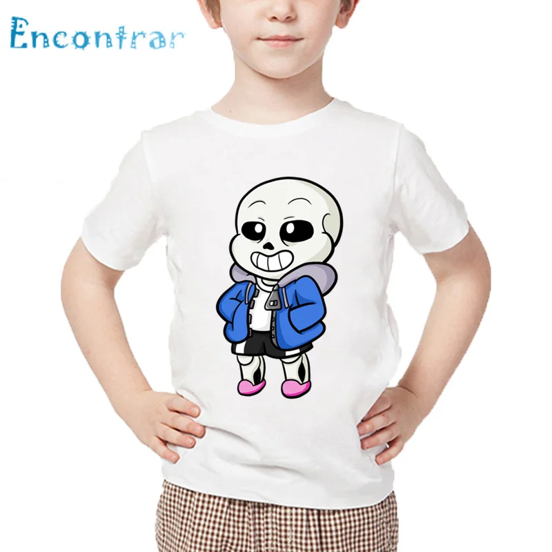 Детская футболка с дизайном Skull Brother Undertale Sans детские летние белые топы для мальчиков и девочек, забавная футболка с героями мультфильмов HKP2405 - Цвет: white-F