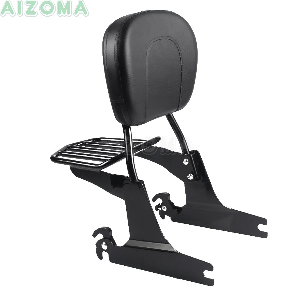 

Motorcycle Black Rear Backrest Sissy Bar Rack Luggage Holder Cushion Pad w/Reflector For Harley Dyna FXD FLD 2008 2009 2010-Up