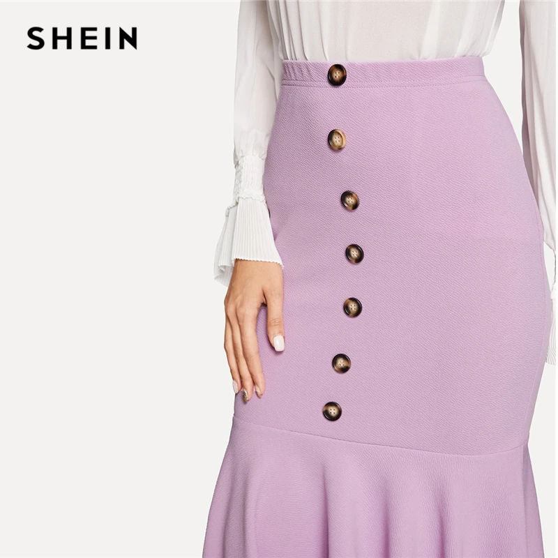 SHEIN Облегающая Юбка С Оборкой Женская Весенняя Элегантная Юбка С Высокой Талией И Пуговицами