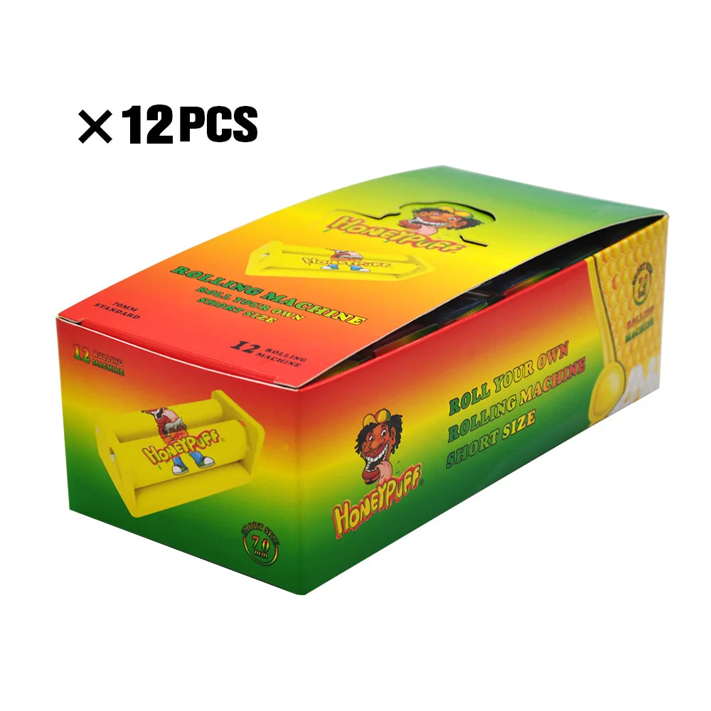 12PCS Color Random HONEYPUFF 12 шт. Премиум пластик сигареты прокатки машина подходит 70 мм размер бумаги Руководство табака курительный ролик карманный размер - Цвет: 12PCS Color Random