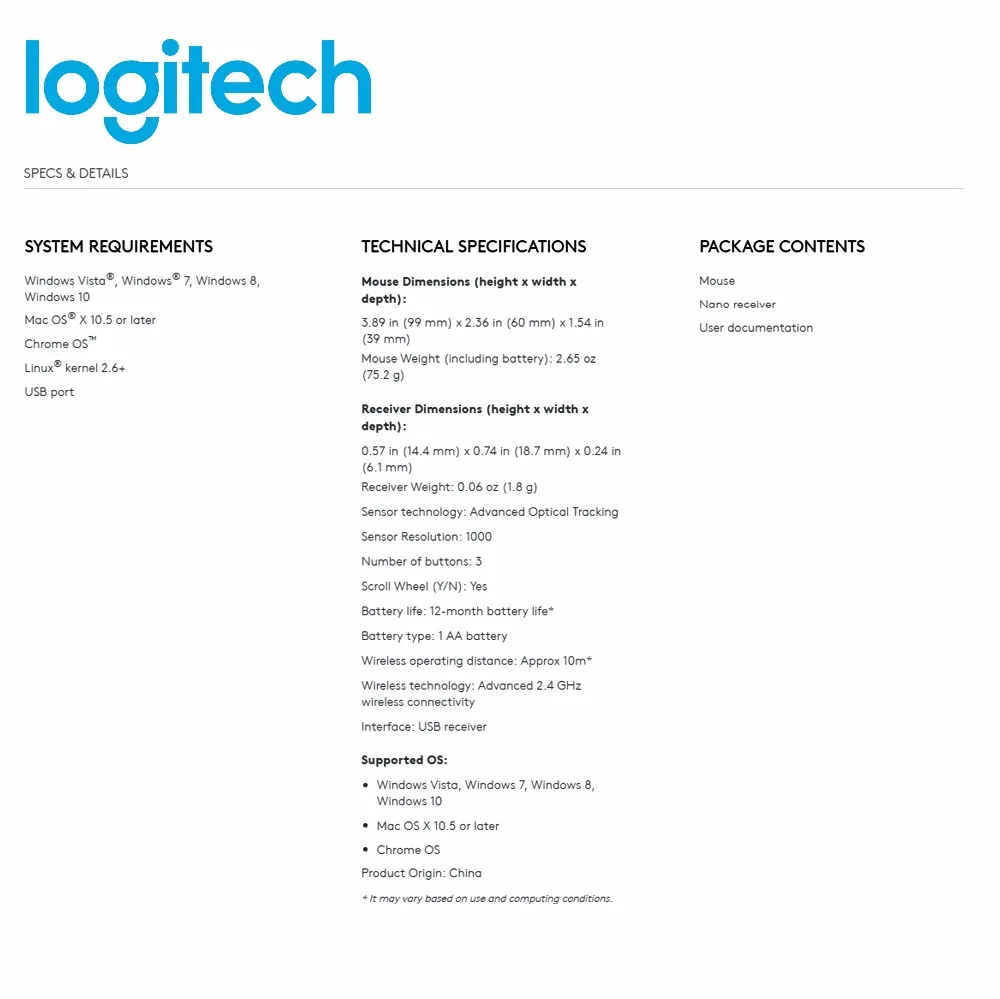 Оригинальная беспроводная мышь logitech M185 1000 dpi офисный компьютер USB нано приемник