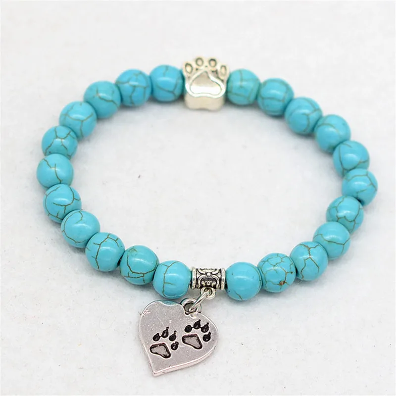 Лидер продаж браслет из натурального камня Mala Bead в форме сердца Pitbull Dog Hand Paw 8 мм