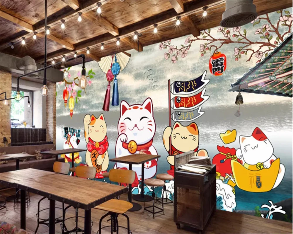 Фотообои beibehang на заказ 3D кошка удачи японские суши Японская еда ресторан фон