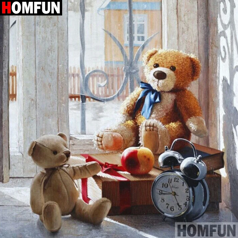 Алмазная 5d картина HOMFUN медведь будильник вышивка крестиком с