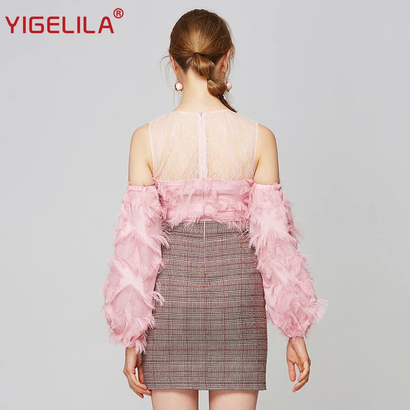 Женское платье-футляр YIGELILA Платье До Колена украшенное перьями с o-образным