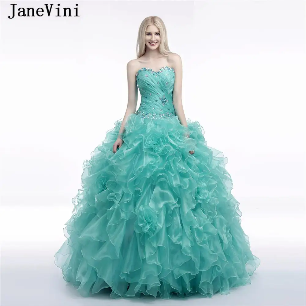 

JaneVini Elegant Sweetheart Ball Gown Long Quinceanera Dresses for Girls Luxury Beading Organza Formal Gowns Vestidos De 15 Anos
