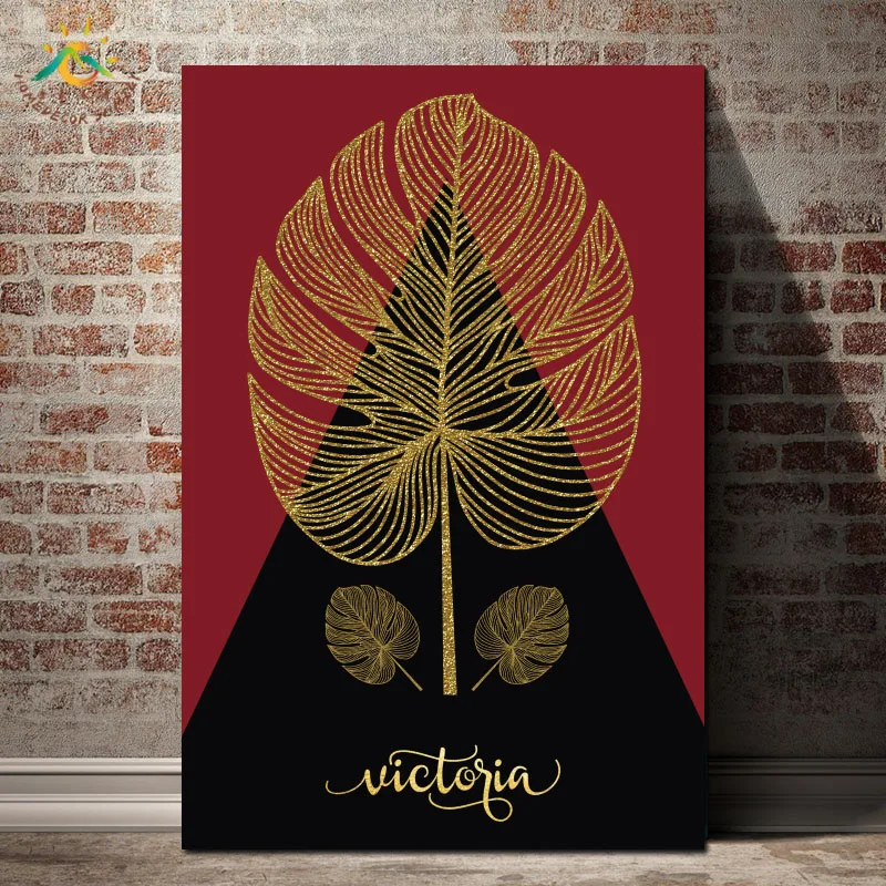 

Abstract Gold Leaf Nordic Poster Decoration Wall Art Canvas Poster and Print Canvas Painting Decorative Picture for Living Room