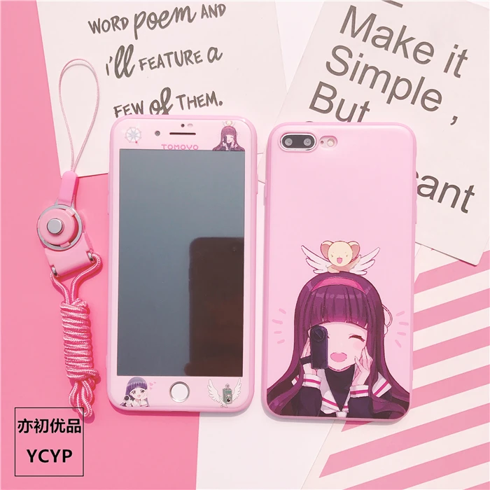 Чехол для iphone XR Cardcaptor Sakura+ пленка для экрана из закаленного стекла для iphone X XS Max 7 8 plus 6 S plus Sailor Moon+ ремешок