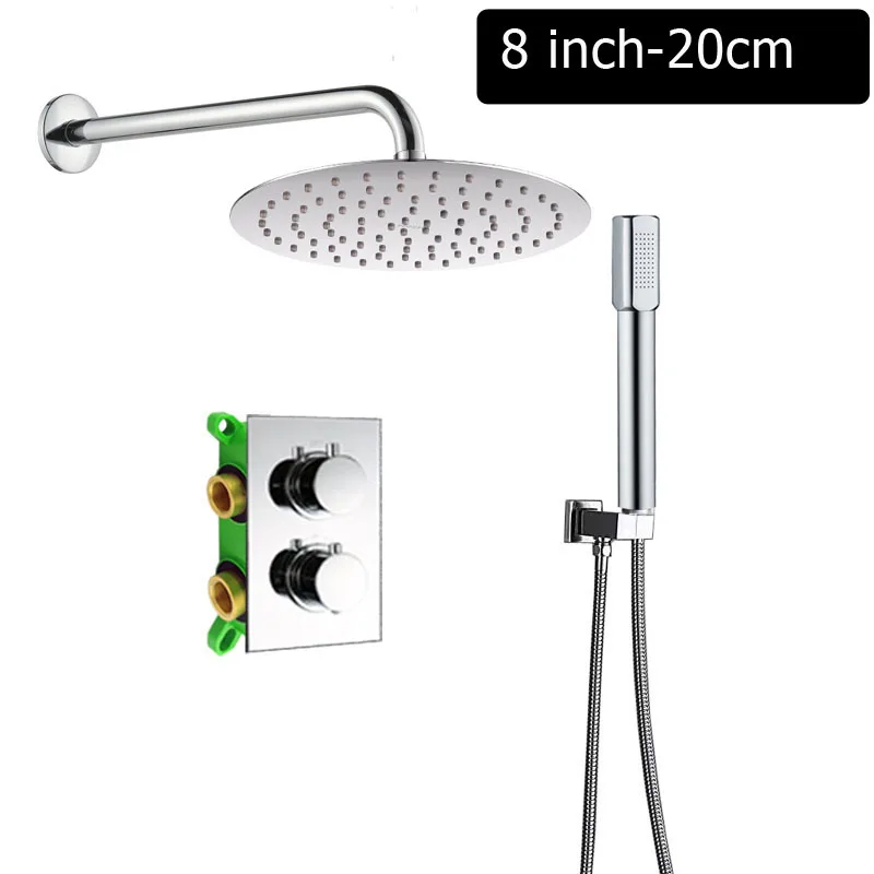 8 inch Round Wall Потолочный 1" смеситель для душа в форме дождя набор Термостатический смеситель клапан смеситель для душа смеситель кран встроенный в коробку термостатический клапан - Цвет: 8 inch Round Wall