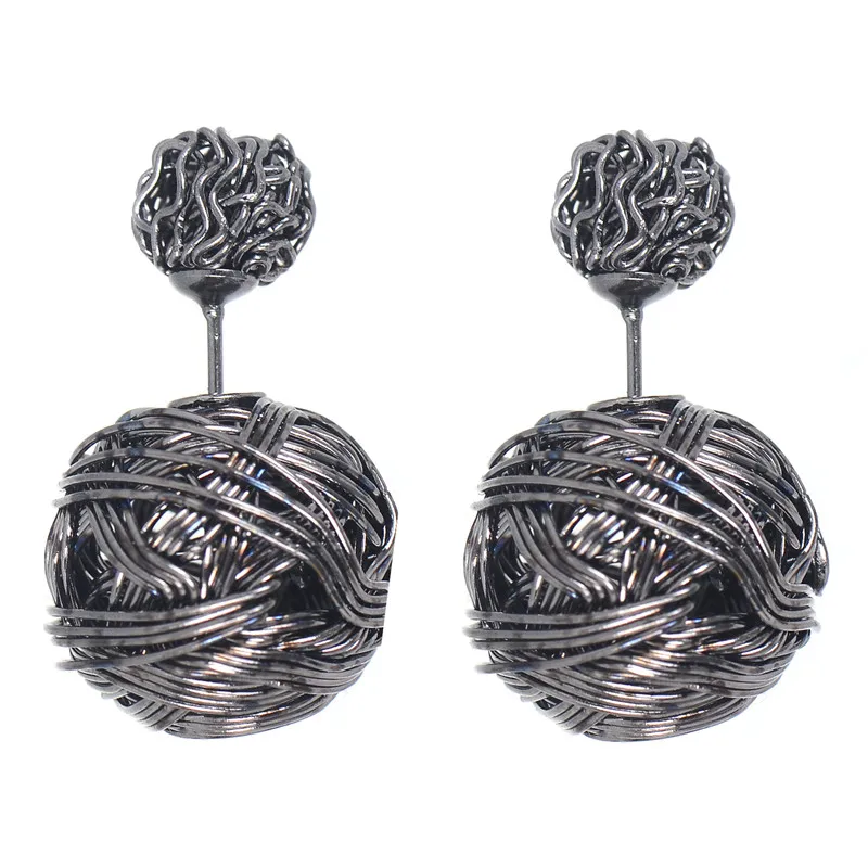 

Hot New Fashion Gold Silver Plated Double Iron Ball Stud Earrings Double Faces Pearl Earrings For Women Brincos