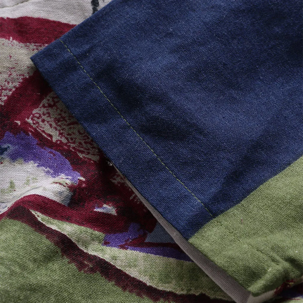 Женское хлопковое льняное платье с принтом v образным вырезом коротким рукавом