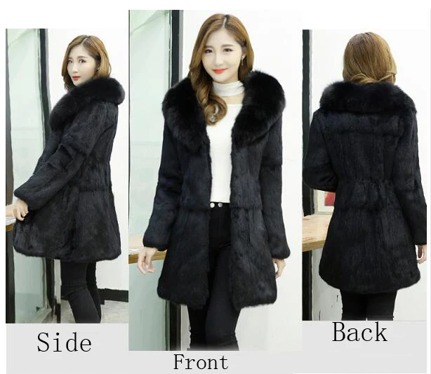 2019 Brand Fur Natural Full Pelt Rabbit Coat With Luxury Big Genuine Fox Collar Overcoat Factory Customize sr326 | Женская одежда