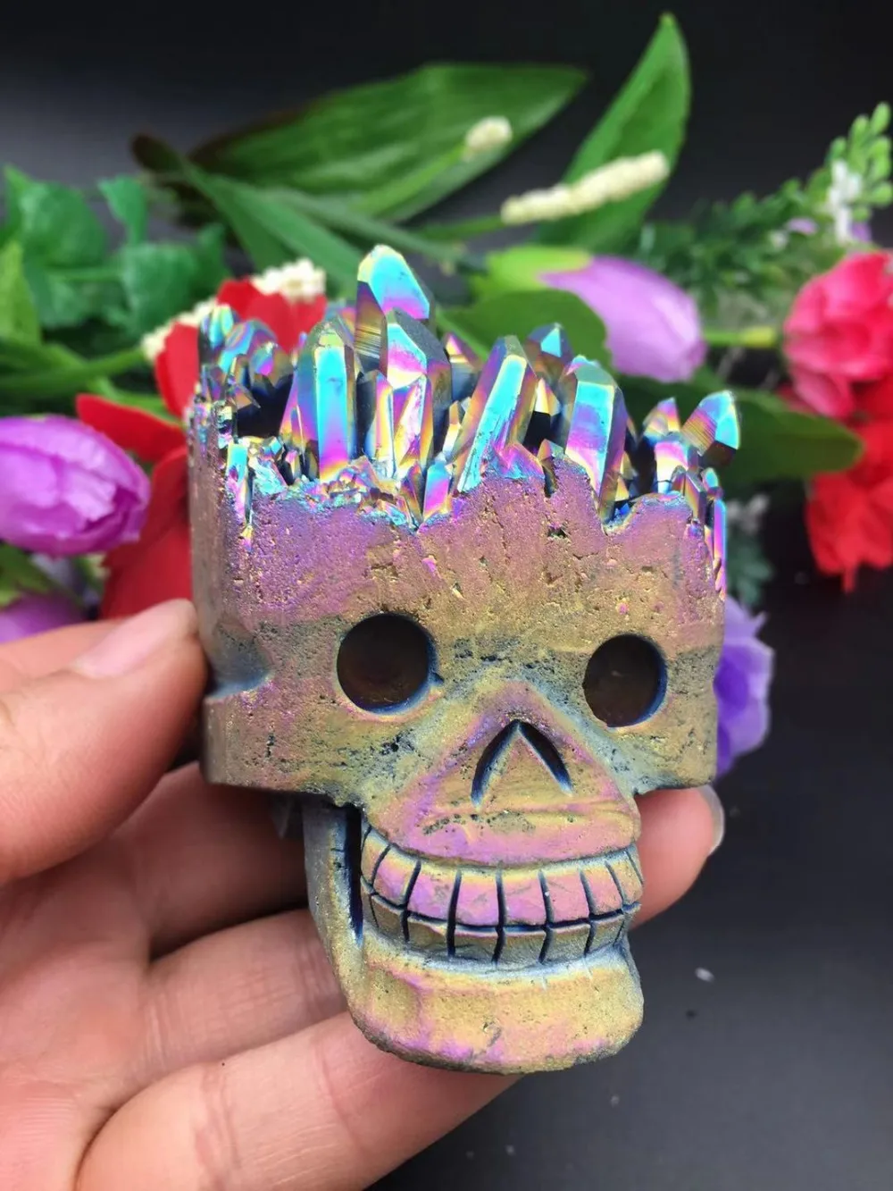 

Beautiful natural quartz crystal color angel halo skull healing A2