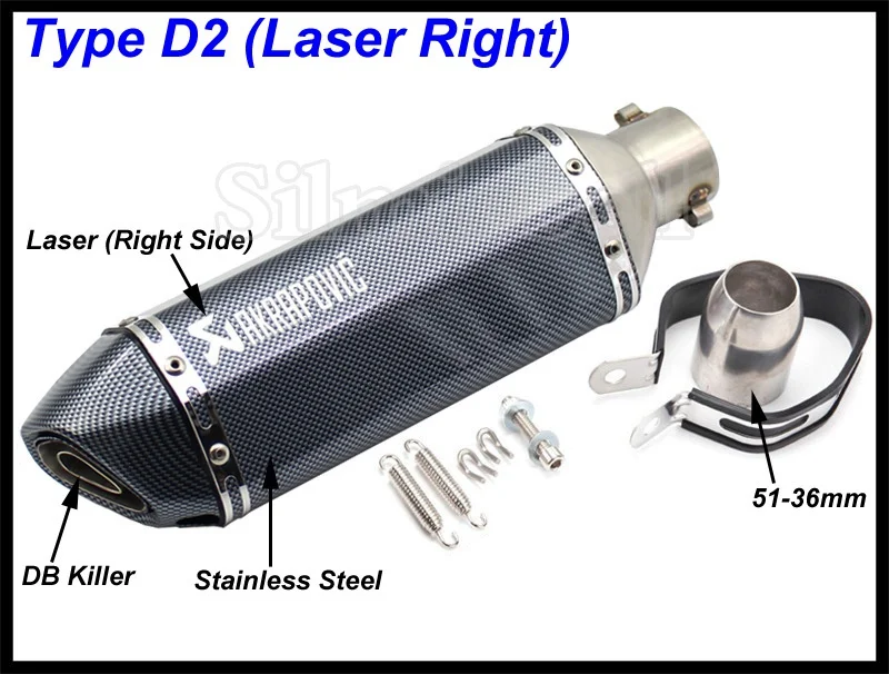 Type D2 Универсальный akrapovic выхлопной мотоцикл модифицированный Кроссовый глушитель для FZ6 CBR250 CB600 MT07 ATV Dirt Pit Bike выхлопная труба - Цвет: Type D2