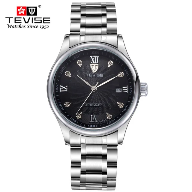 Мужские механические часы бренд Tevise Hours relojes hombre мужские часы Relogio Masculino военные спортивные мужские повседневные наручные часы - Цвет: Silver Black