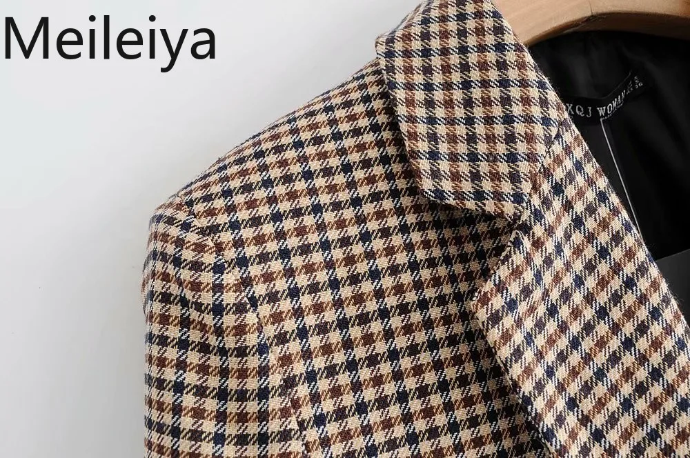 Женский двубортный Блейзер Meileiya клетчатый блейзер с длинным рукавом строгий