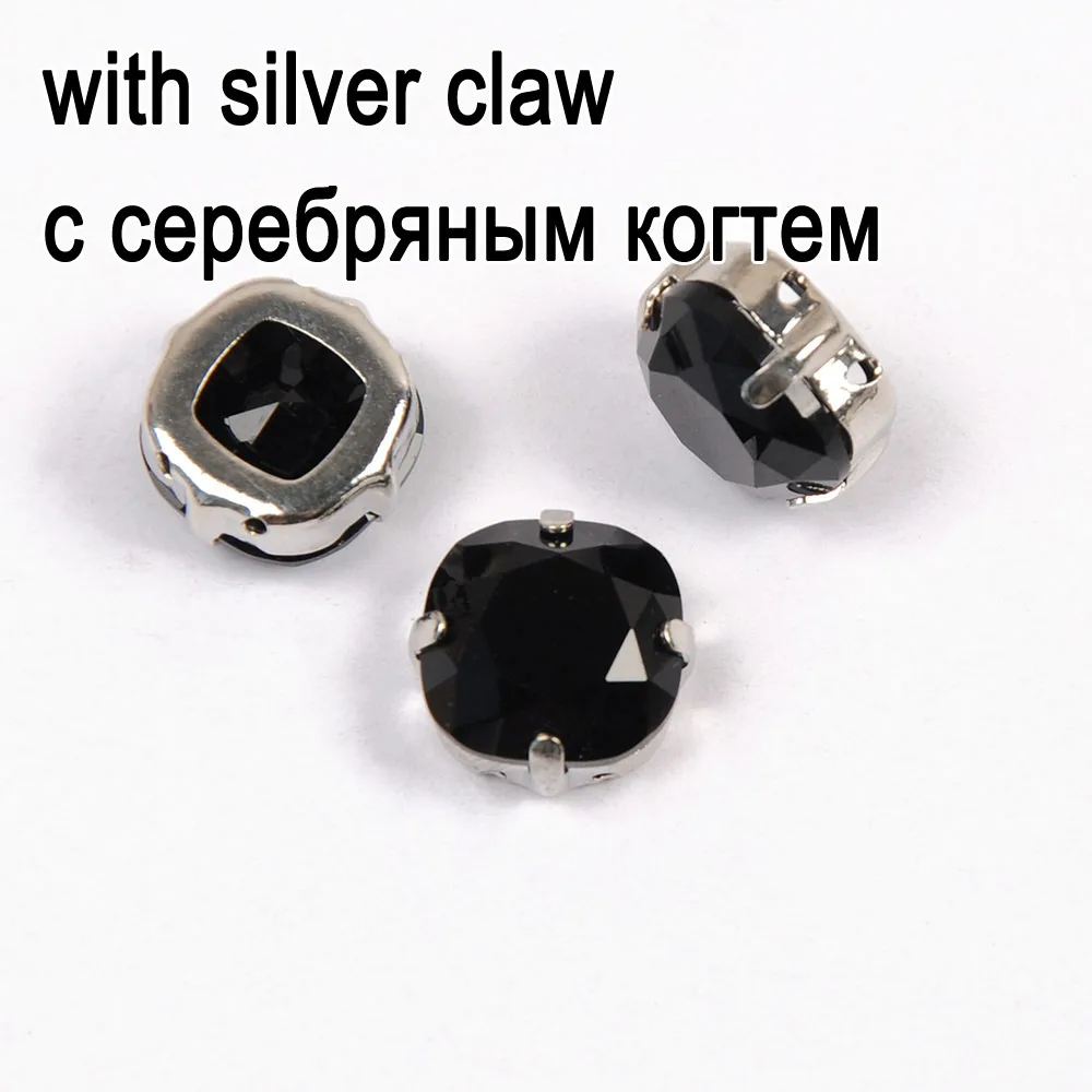 crystal with silver Черный горный хрусталь 8 мм 10 мм 12 мм Подушка Стразы с отверстиями стразы серебро золото набор когтей K9 декоративные камни для одежды DIY Стразы - Цвет: crystal with silver