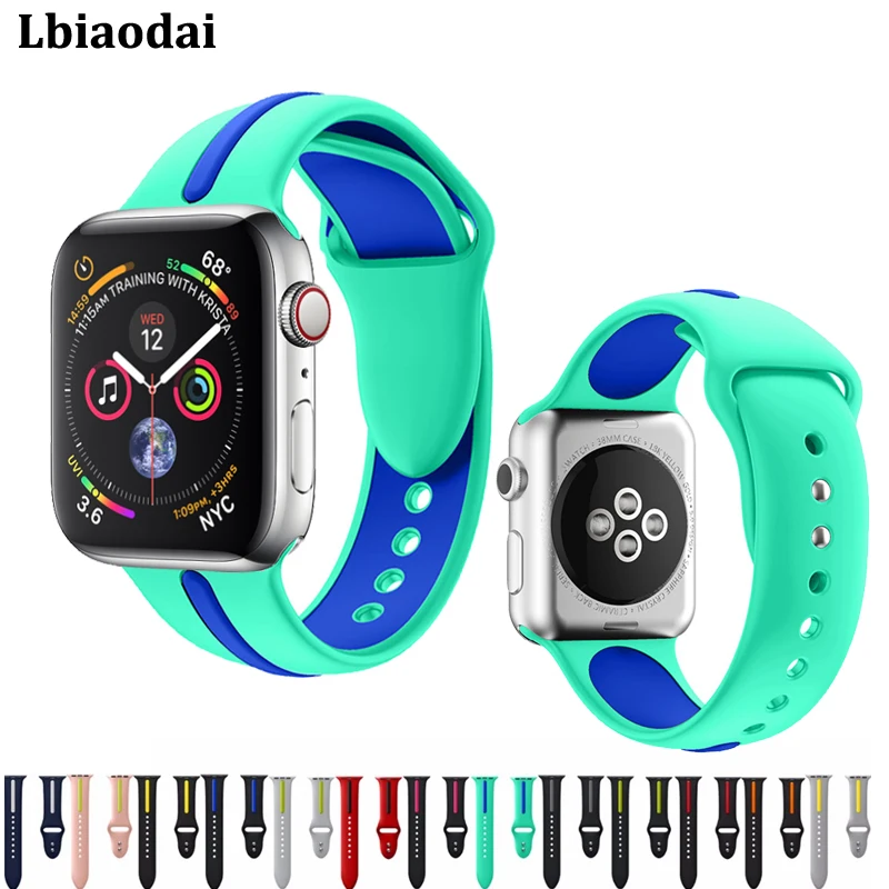 Силиконовый ремешок correa для apple watch двухцветные резиновые Ремешки наручных часов