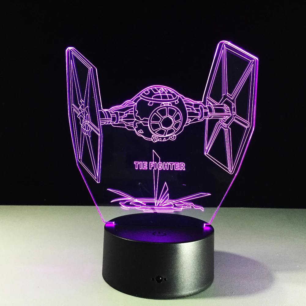 Мультфильм Звездные войны градиент силы Пробуждение TIE Fighter 3D лампа светодиодный