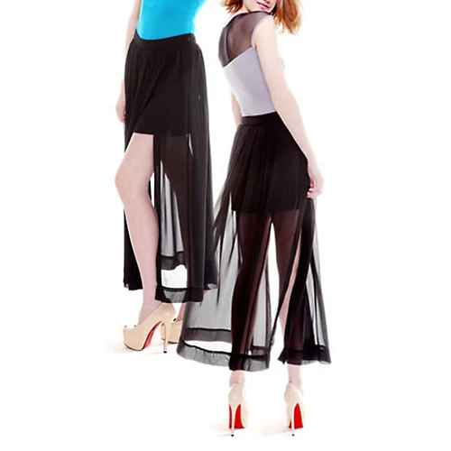 Hot Clear Women's Sheer High Side Split Black Pleated Chiffon Maxi Long Skirt Retail/Wholesale 5AX7 7EF6 | Женская одежда