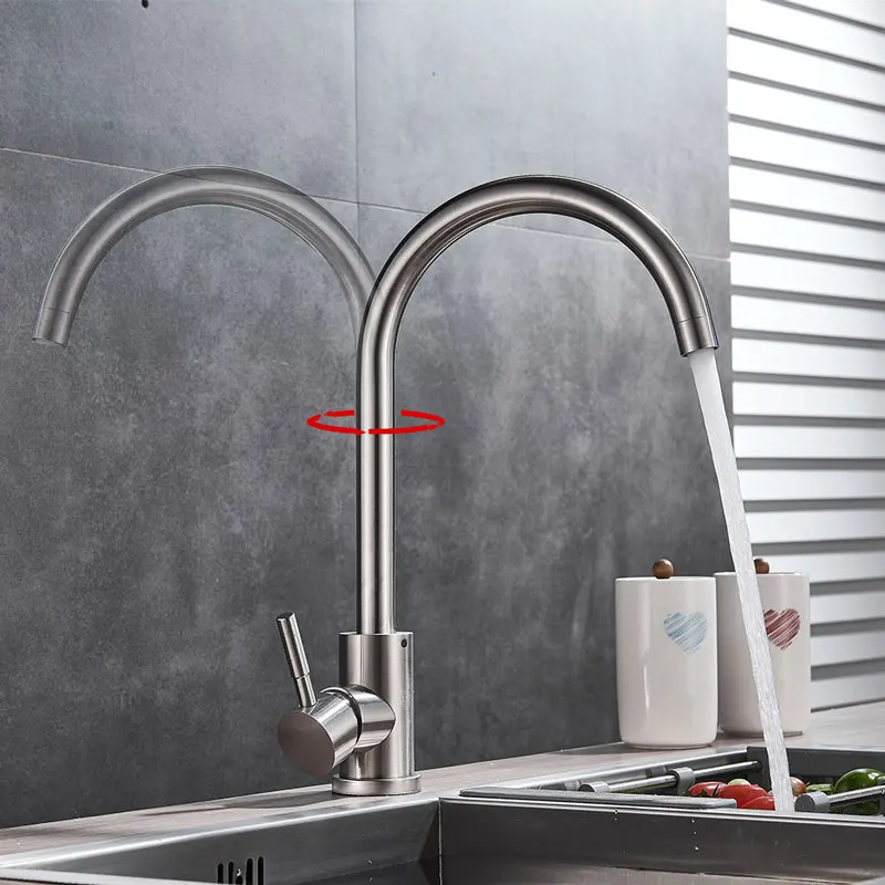 Stainless steel Brushed Nickel or Black one stream modes kitchne faucet hot cold mixer tap rotation deck mount torneira crane