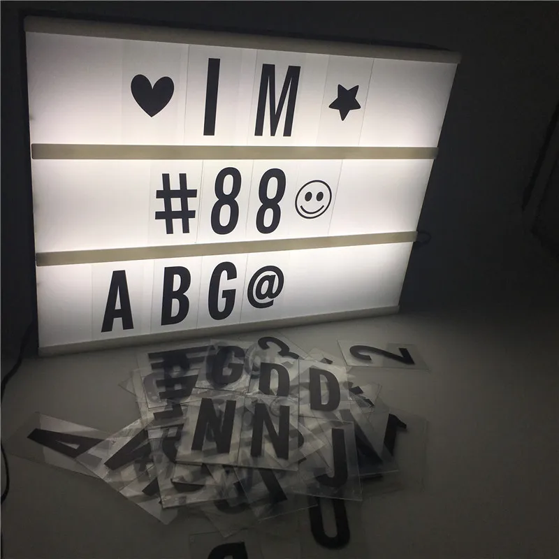 A4 cinema Lightbox, новинка, настольная лампа для дома, вечерние, для праздника, DIY, украшение, Led, 90 шт., черные буквы, от батареи АА, USB, питание
