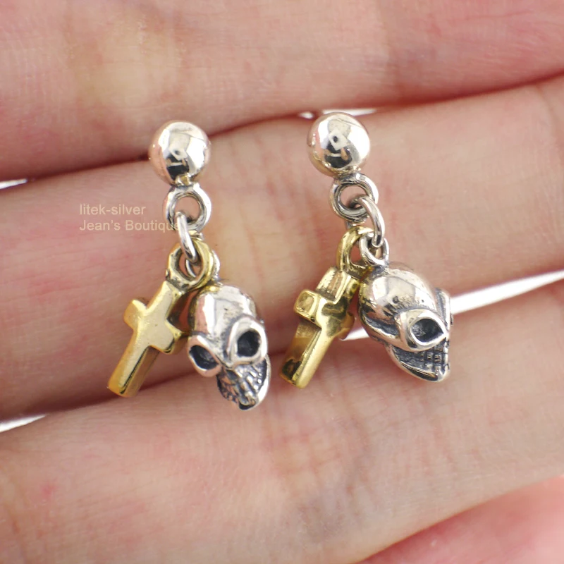 925 пробы серебряные Висячие серьги гвоздики с черепом для мужчин и женщин A1796|925