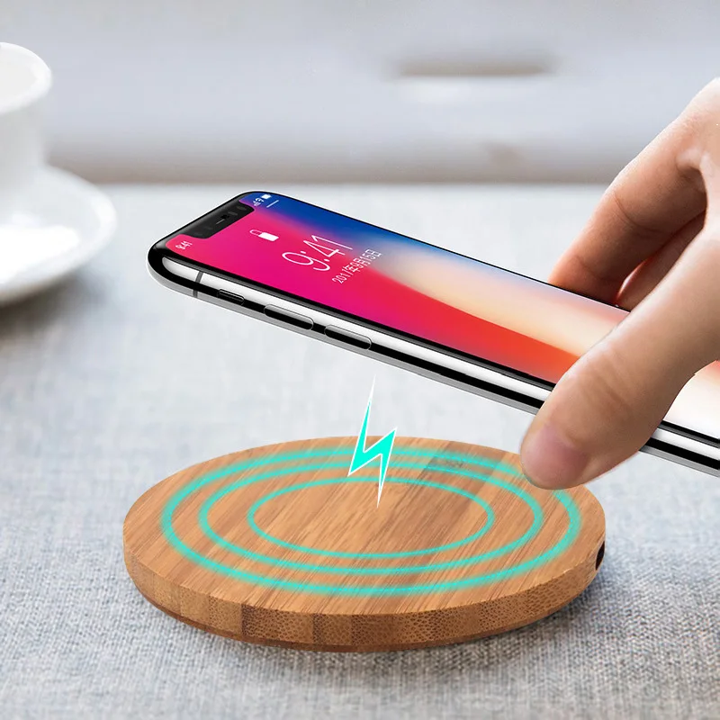 Древесины бамбука Qi Беспроводной Зарядное устройство для iPhone Xs Max 8 samsung Galaxy Note 9 S6